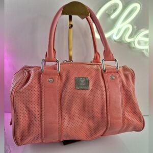 Mcm Boston Pink Perforated Leather Handbag